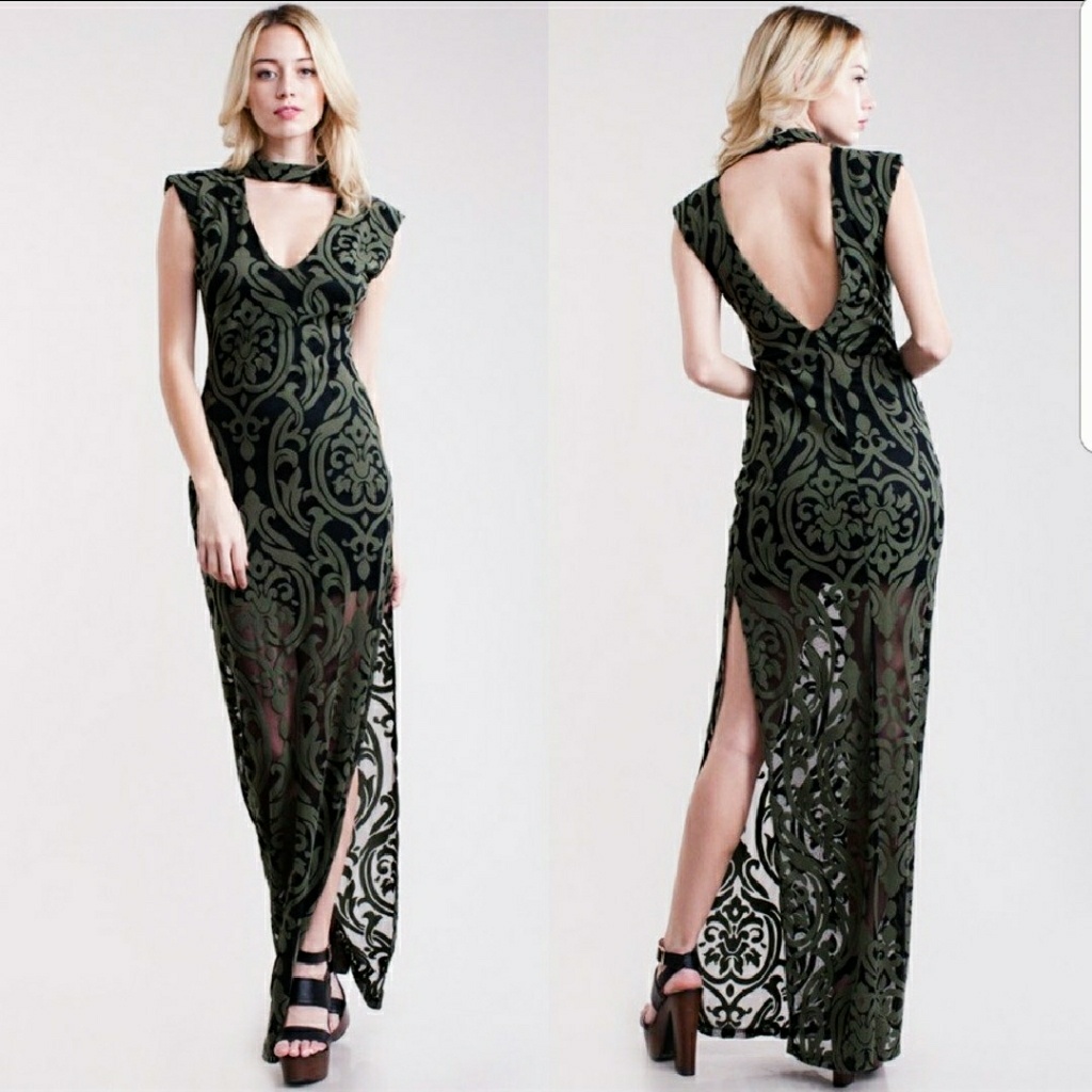 Last! (S)Stunning! Olive/Blk Sheer Choker Dress
